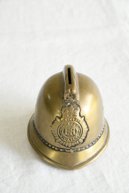 Vintage Solid Brass Police Helmet Money Box