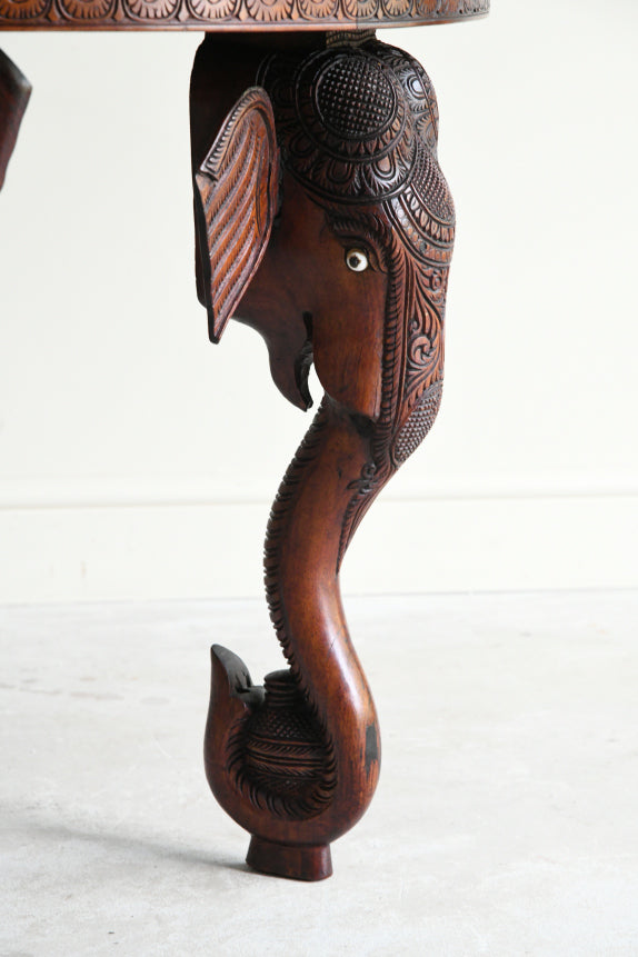 Large Anglo Indian Carved Teak Round Coffee Table