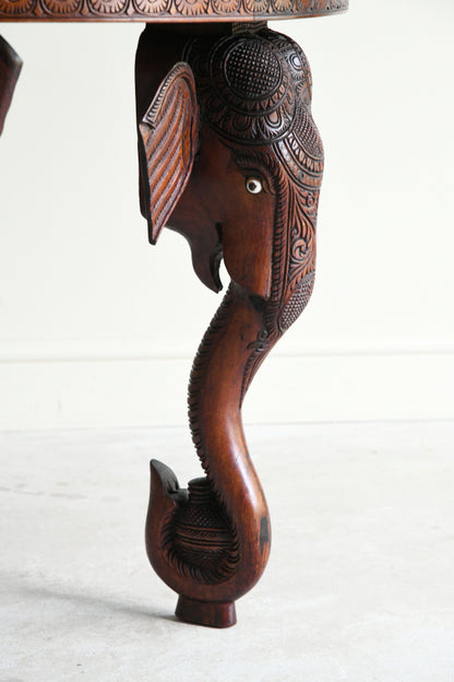 Large Anglo Indian Carved Teak Round Coffee Table