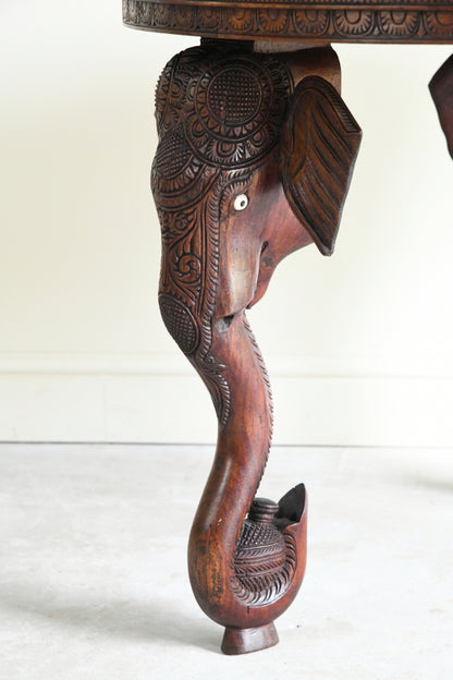 Large Anglo Indian Carved Teak Round Coffee Table