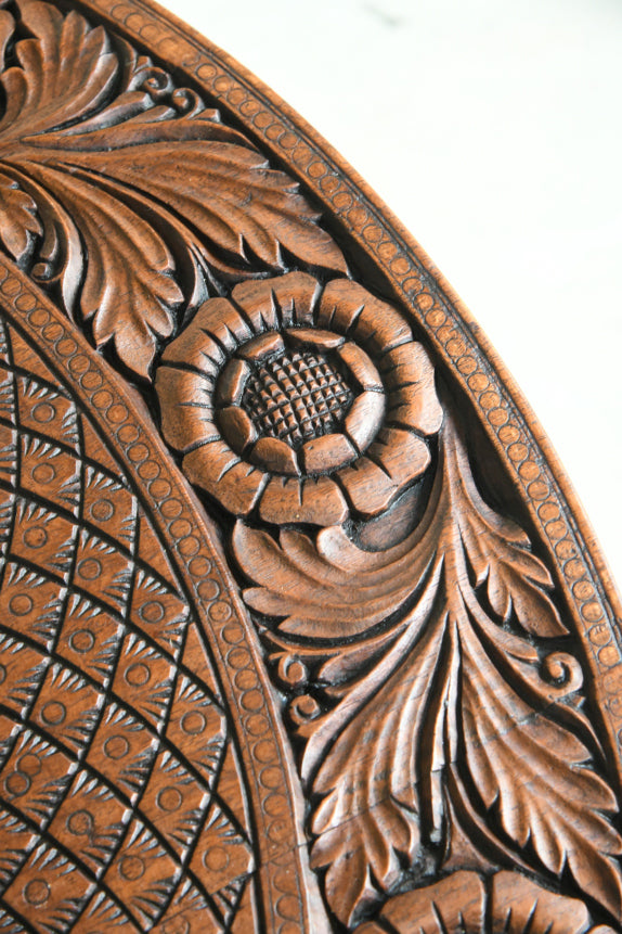 Large Anglo Indian Carved Teak Round Coffee Table