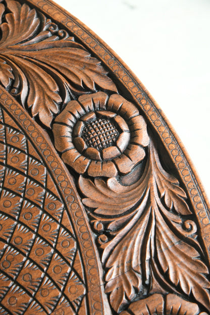 Large Anglo Indian Carved Teak Round Coffee Table