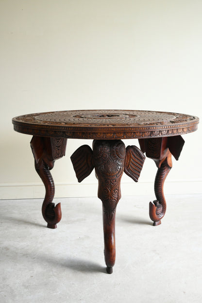 Large Anglo Indian Carved Teak Round Coffee Table