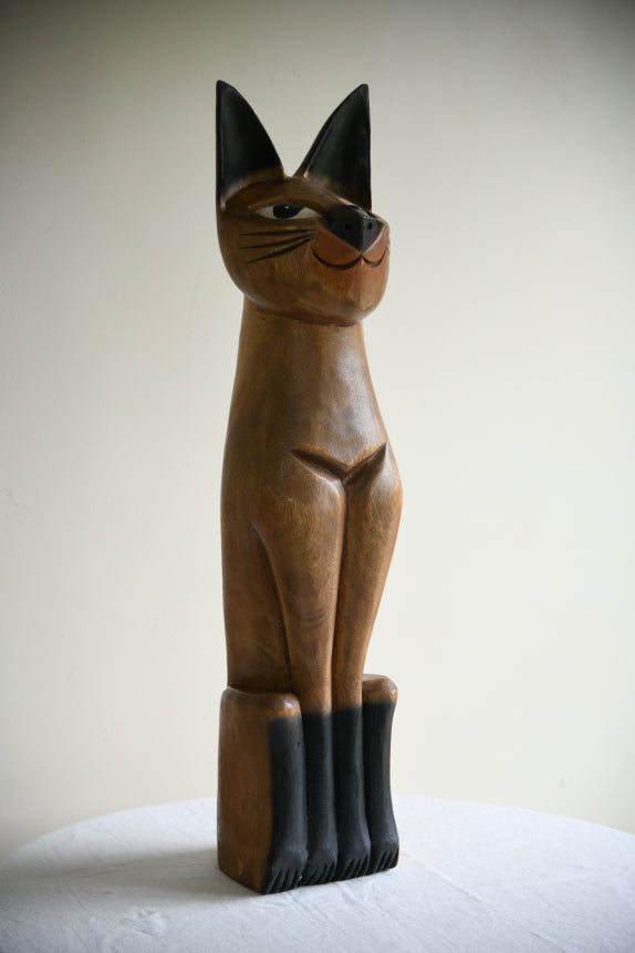 Large Decorative Wooden Cat