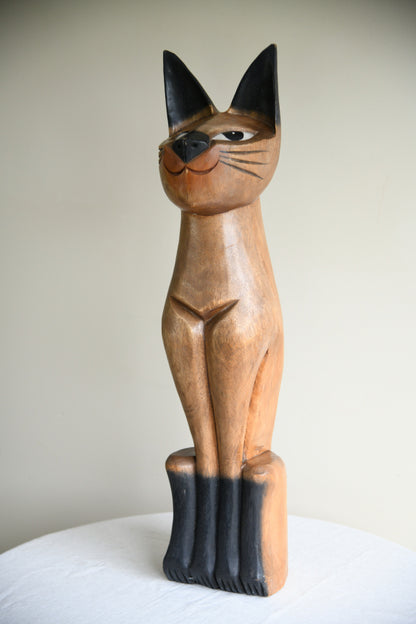 Large Decorative Wooden Cat