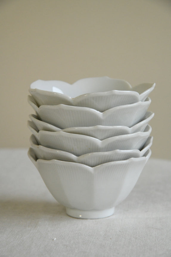6 White Lotus Porcelain Bowls