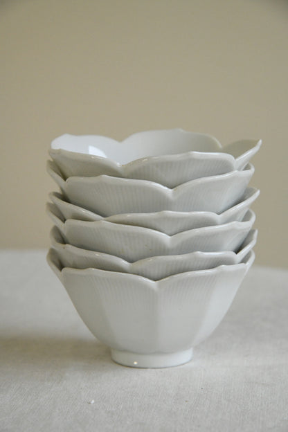 6 White Lotus Porcelain Bowls