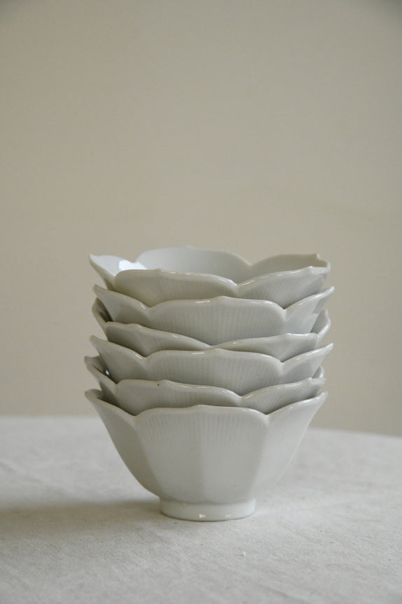 6 White Lotus Porcelain Bowls