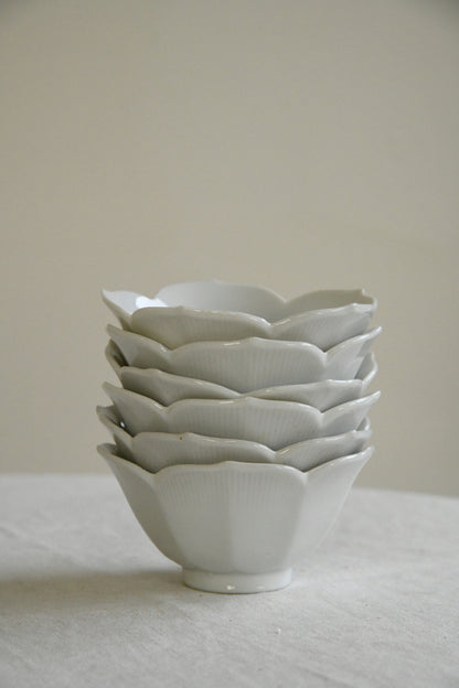 6 White Lotus Porcelain Bowls