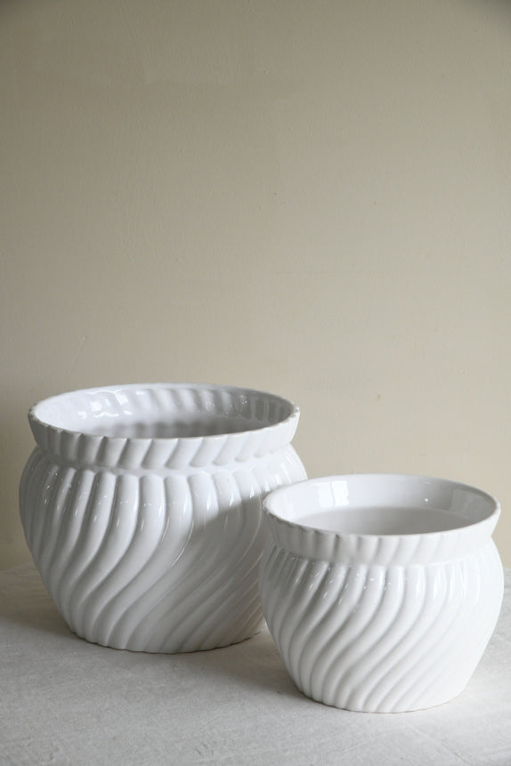 Pair Vintage White Jardiniere