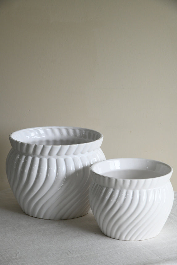 Pair Vintage White Jardiniere