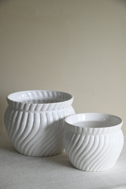 Pair Vintage White Jardiniere