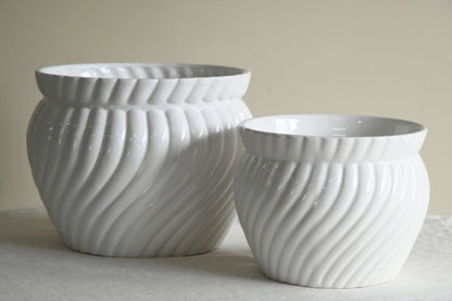 Pair Vintage White Jardiniere