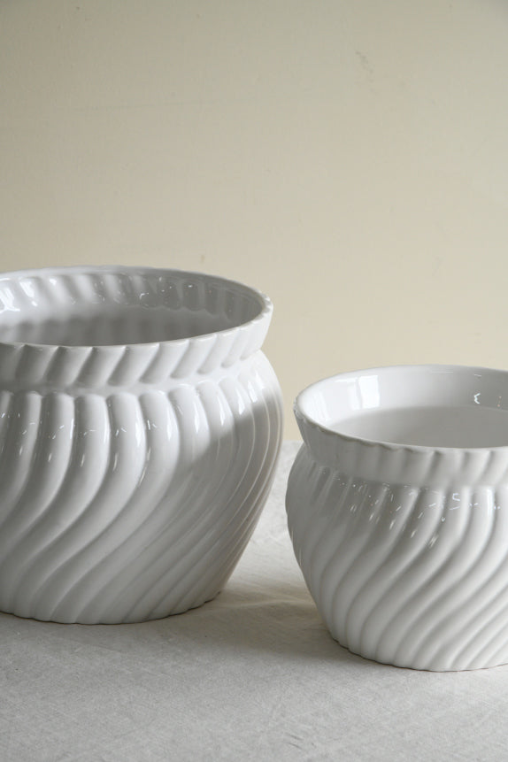 Pair Vintage White Jardiniere