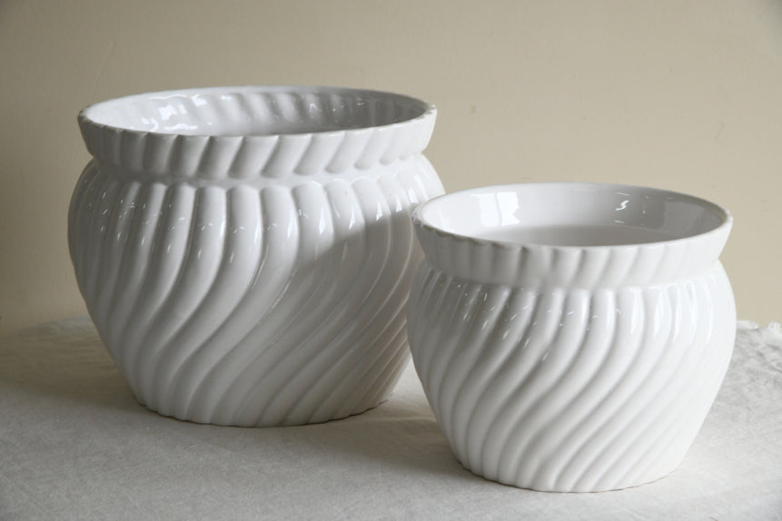 Pair Vintage White Jardiniere