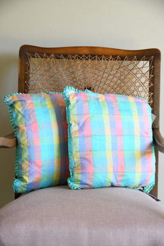 Pair Silk Checked Cushions