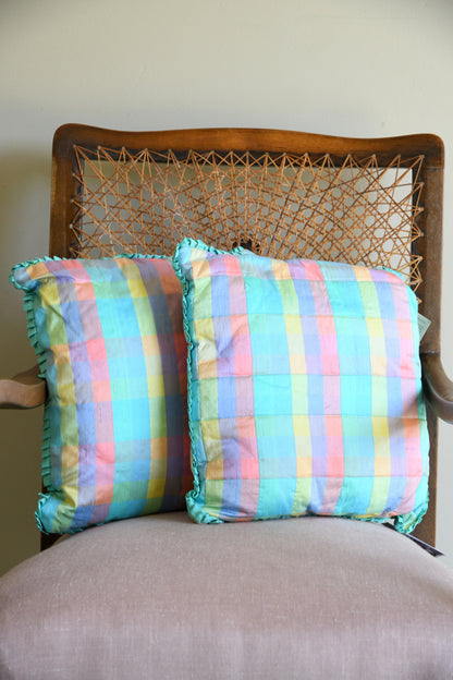 Pair Silk Checked Cushions