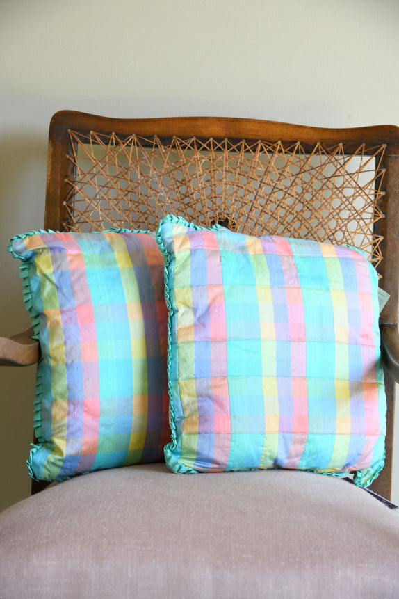 Pair Silk Checked Cushions