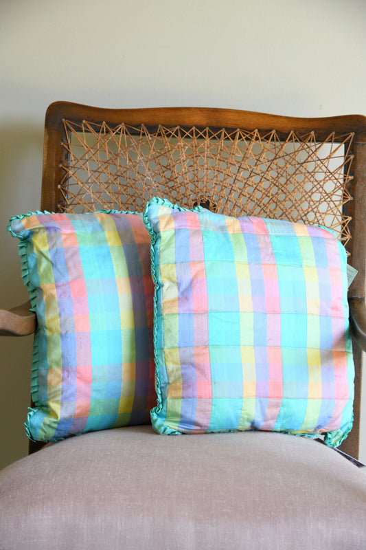 Pair Silk Checked Cushions