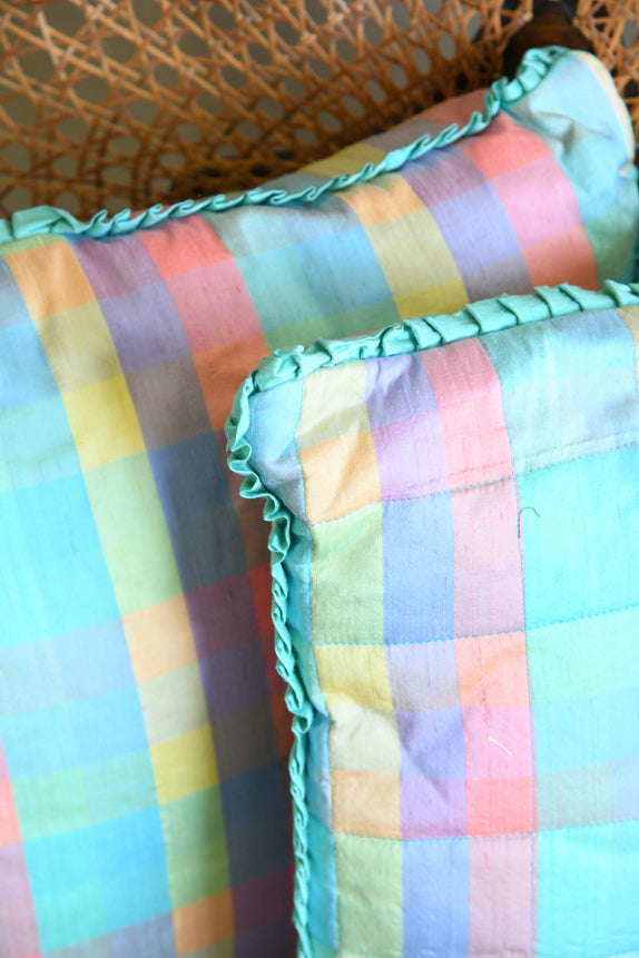 Pair Silk Checked Cushions