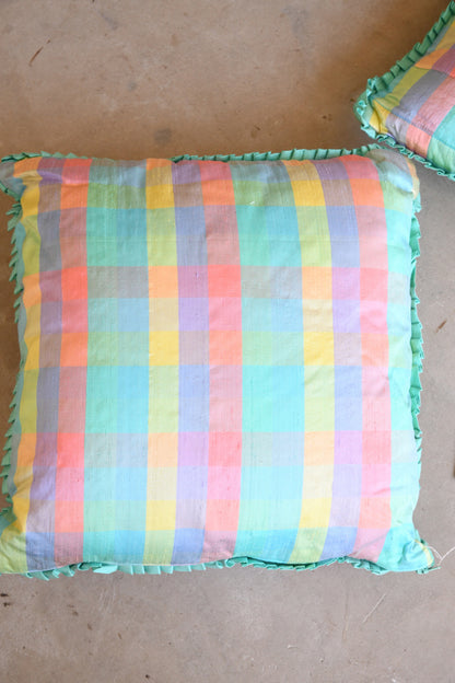 Pair Silk Checked Cushions