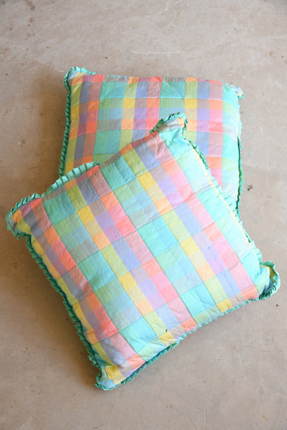 Pair Silk Checked Cushions