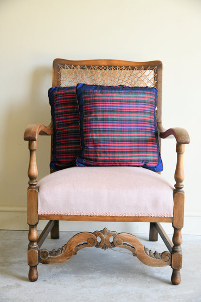 Pair Checked Silk Cushions