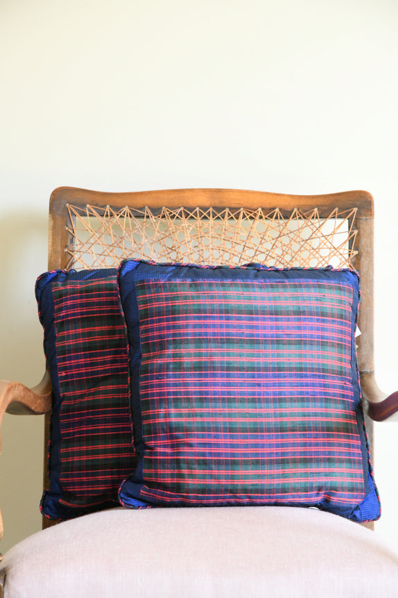 Pair Checked Silk Cushions