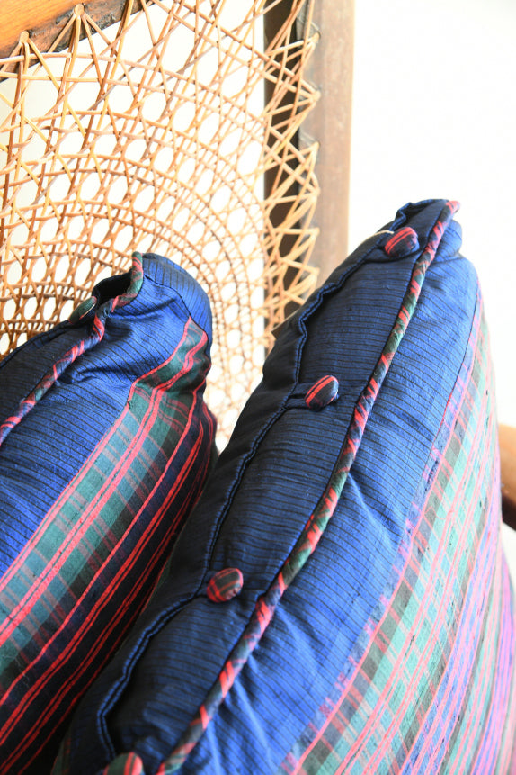 Pair Checked Silk Cushions