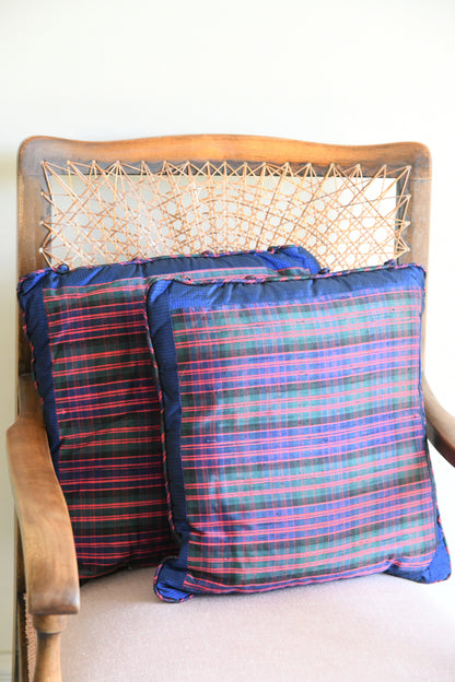 Pair Checked Silk Cushions