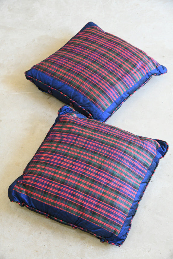 Pair Checked Silk Cushions