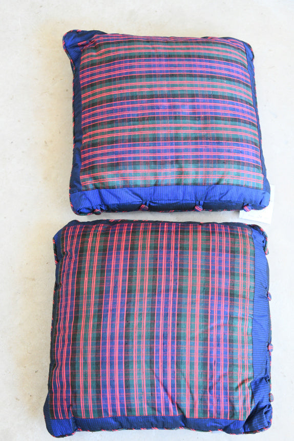 Pair Checked Silk Cushions