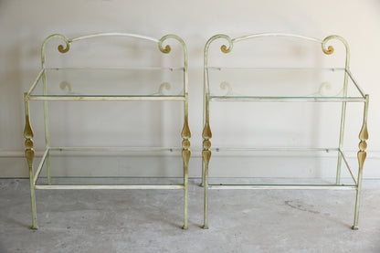 Pair Wrought Iron & Glass Bedside Tables
