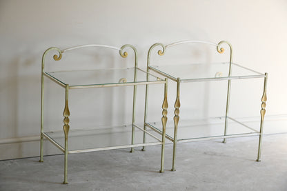 Pair Wrought Iron & Glass Bedside Tables