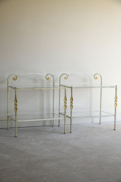 Pair Wrought Iron & Glass Bedside Tables