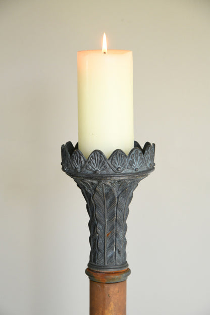 French Leather & Bronze Candle Holder