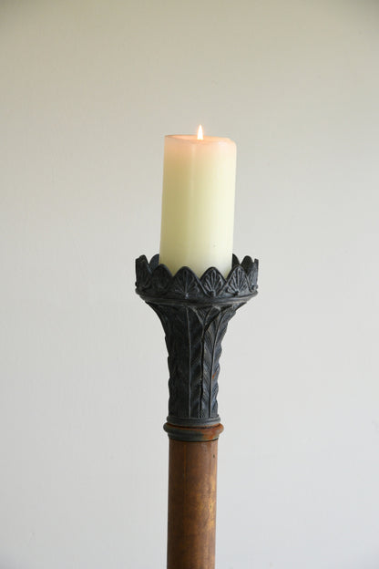 French Leather & Bronze Candle Holder