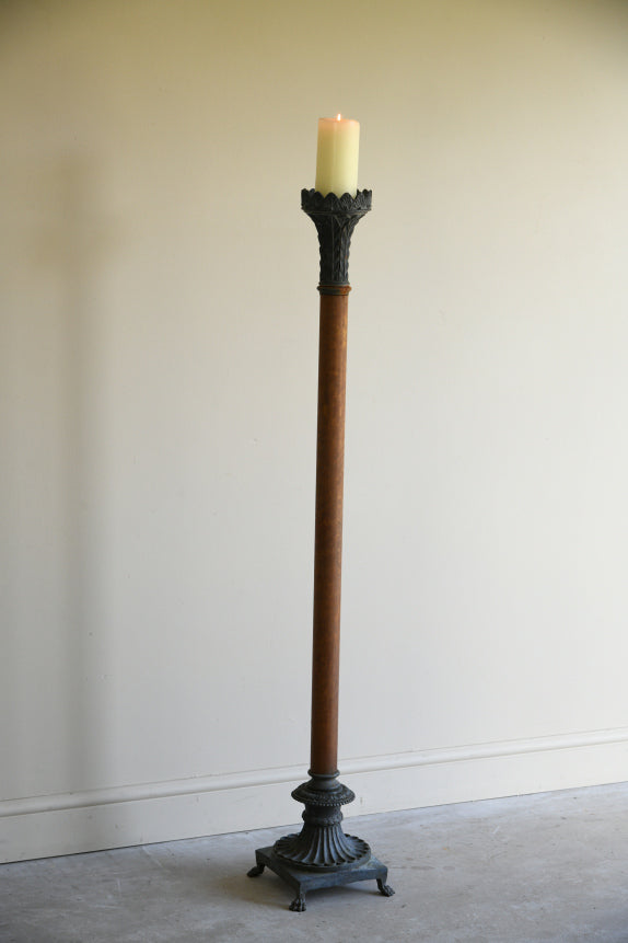 French Leather & Bronze Candle Holder