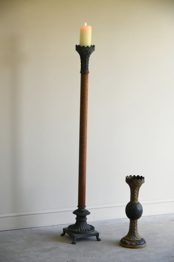 French Leather & Bronze Candle Holder
