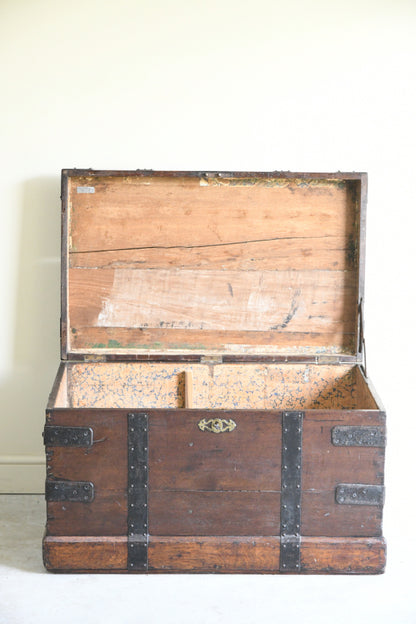 Large Antique Oak & Iron Clad Silver Chest