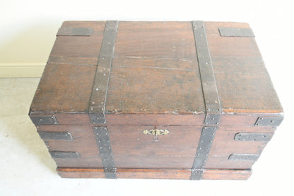 Large Antique Oak & Iron Clad Silver Chest