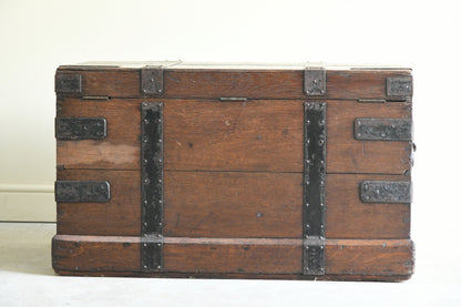 Large Antique Oak & Iron Clad Silver Chest