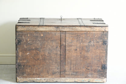 Large Antique Oak & Iron Clad Silver Chest