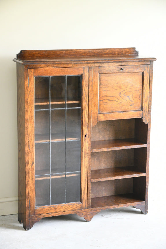 Arts & Crafts Oak Combination Bookcase Bureau
