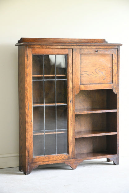 Arts & Crafts Oak Combination Bookcase Bureau