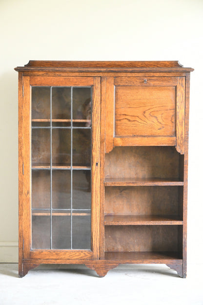 Arts & Crafts Oak Combination Bookcase Bureau