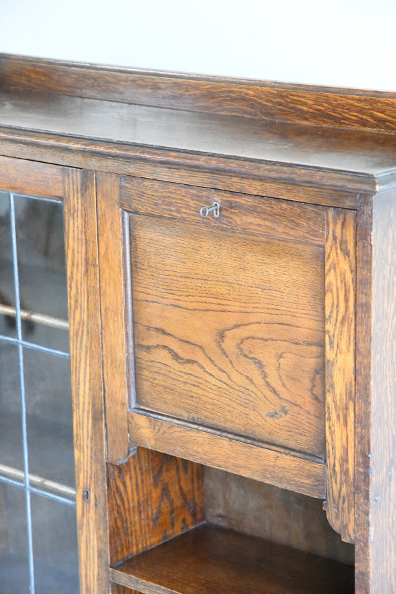Arts & Crafts Oak Combination Bookcase Bureau