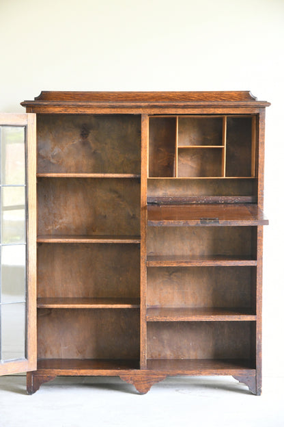 Arts & Crafts Oak Combination Bookcase Bureau