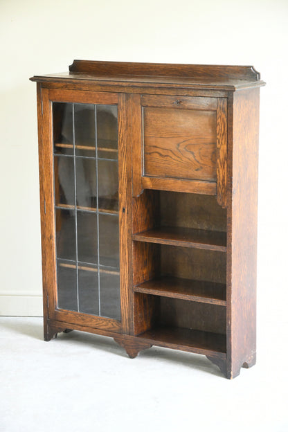 Arts & Crafts Oak Combination Bookcase Bureau