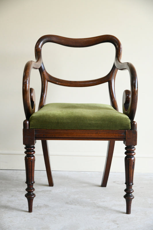Single Victorian Mahogany Balloon Back Carver Dining Chair